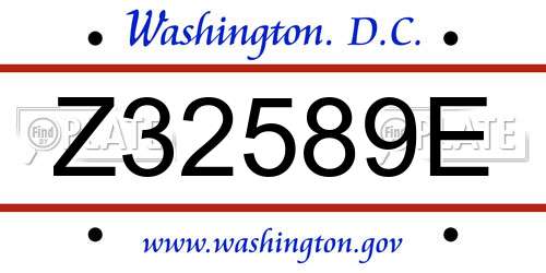 Z32589E District Of Columbia License Plate