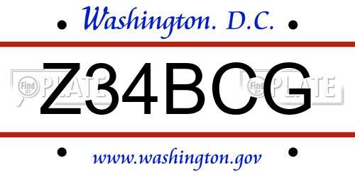 Z34BCG District Of Columbia License Plate