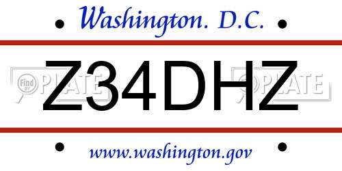 Z34DHZ District Of Columbia License Plate