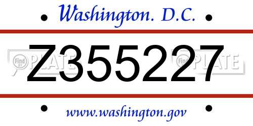 Z355227 District Of Columbia License Plate