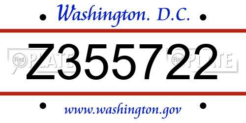 Z355722 District Of Columbia License Plate