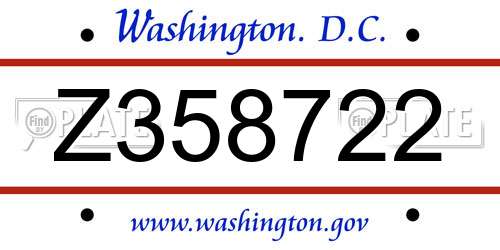 Z358722 District Of Columbia License Plate