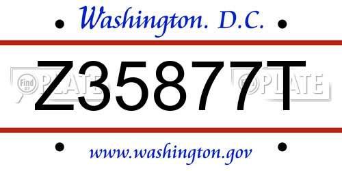 Z35877T District Of Columbia License Plate