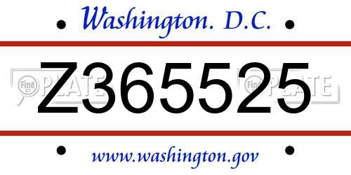 Z365525 District Of Columbia License Plate