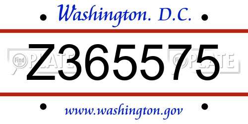 Z365575 District Of Columbia License Plate
