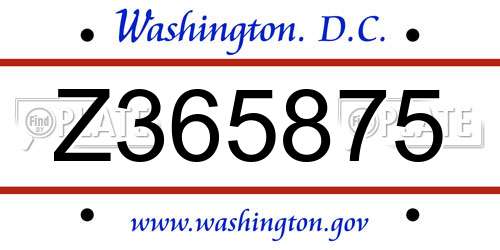Z365875 District Of Columbia License Plate