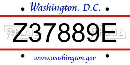 Z37889E District Of Columbia License Plate