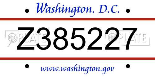 Z385227 District Of Columbia License Plate