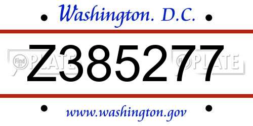Z385277 District Of Columbia License Plate