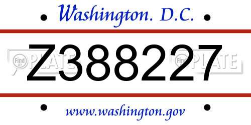 Z388227 District Of Columbia License Plate
