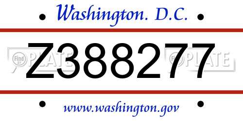 Z388277 District Of Columbia License Plate
