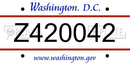 Z420042 District Of Columbia License Plate