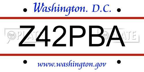 Z42PBA District Of Columbia License Plate
