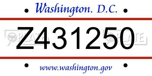 Z431250 District Of Columbia License Plate
