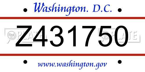 Z431750 District Of Columbia License Plate