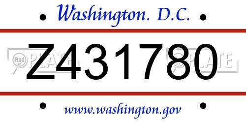 Z431780 District Of Columbia License Plate