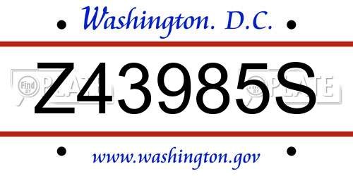 Z43985S District Of Columbia License Plate