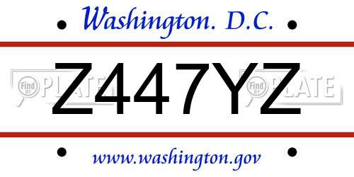 Z447YZ District Of Columbia License Plate