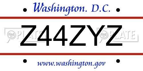 Z44ZYZ District Of Columbia License Plate