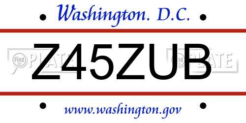 Z45ZUB District Of Columbia License Plate
