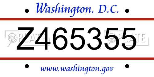 Z465355 District Of Columbia License Plate