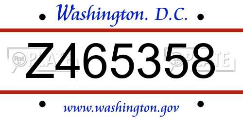Z465358 District Of Columbia License Plate