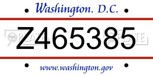 Z465385 District Of Columbia License Plate
