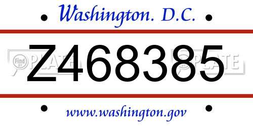 Z468385 District Of Columbia License Plate