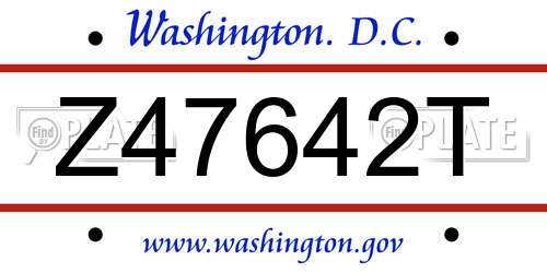 Z47642T District Of Columbia License Plate