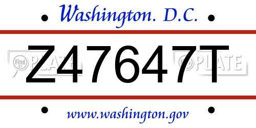 Z47647T District Of Columbia License Plate