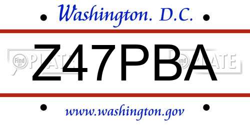 Z47PBA District Of Columbia License Plate