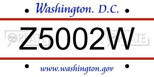 Z5002W District Of Columbia License Plate