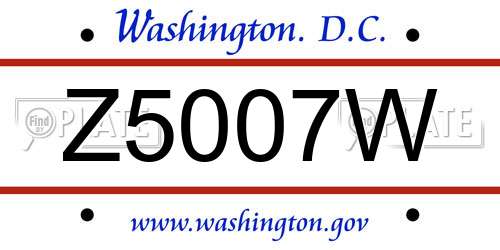 Z5007W District Of Columbia License Plate
