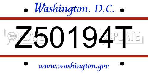 Z50194T District Of Columbia License Plate