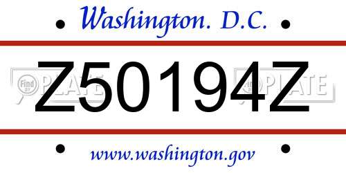 Z50194Z District Of Columbia License Plate