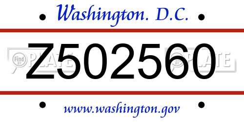 Z502560 District Of Columbia License Plate