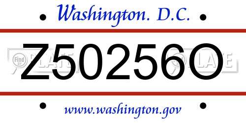 Z50256O District Of Columbia License Plate