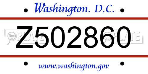Z502860 District Of Columbia License Plate
