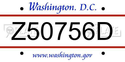 Z50756D District Of Columbia License Plate