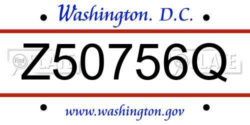 Z50756Q District Of Columbia License Plate