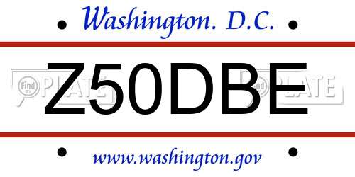 Z50DBE District Of Columbia License Plate