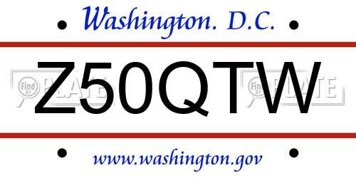 Z50QTW District Of Columbia License Plate
