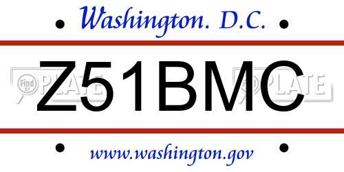 Z51BMC District Of Columbia License Plate
