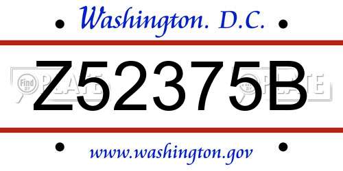 Z52375B District Of Columbia License Plate