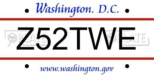 Z52TWE District Of Columbia License Plate