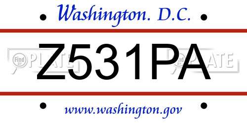 Z531PA District Of Columbia License Plate