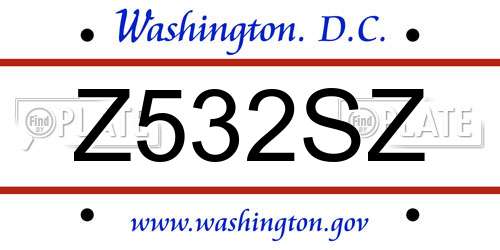 Z532SZ District Of Columbia License Plate