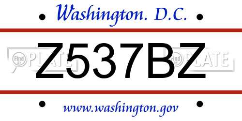 Z537BZ District Of Columbia License Plate