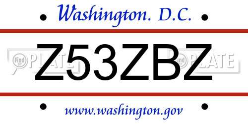 Z53ZBZ District Of Columbia License Plate