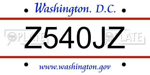 Z540JZ District Of Columbia License Plate